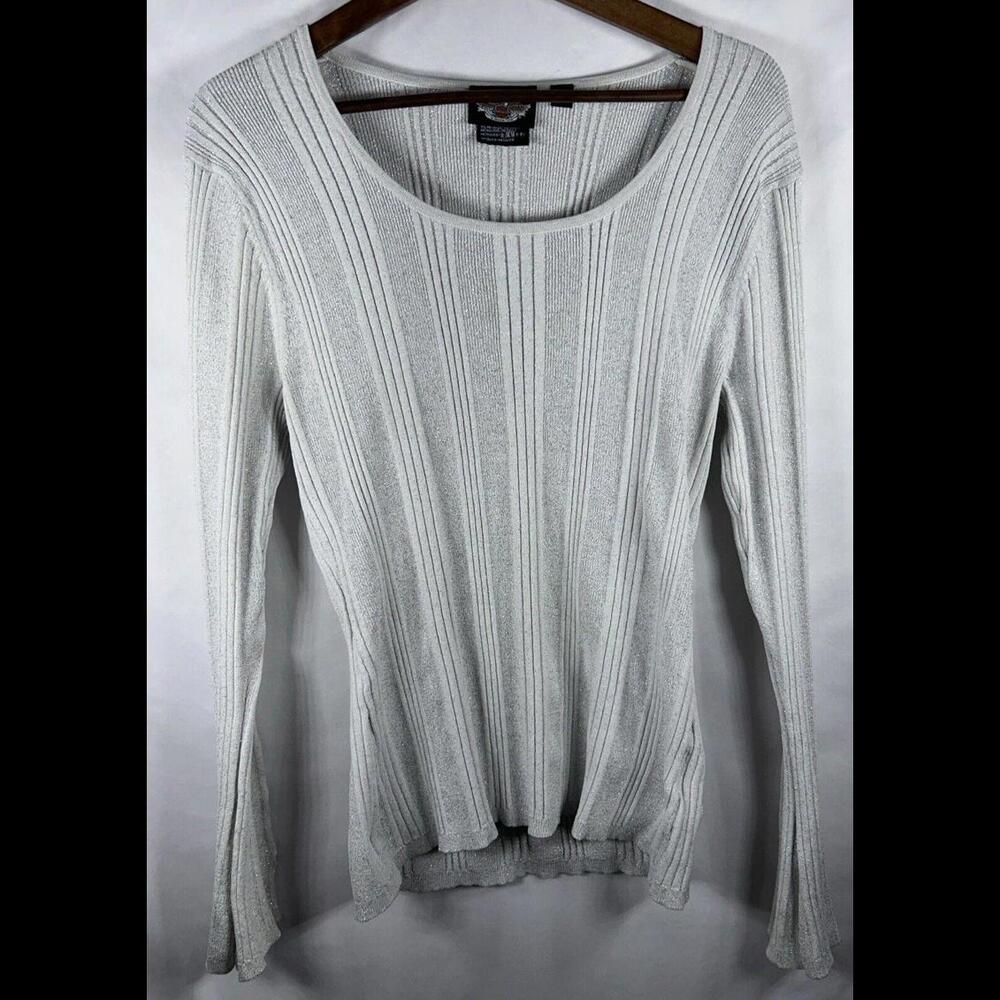 Harley Davidson Women's Sweater White & Metallic Sparkling XL